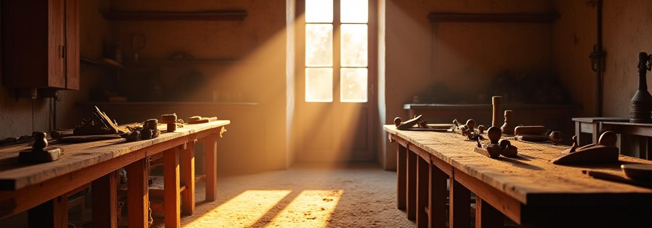 Interno della bottega artigianale con luce naturale